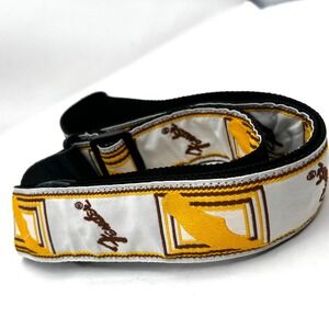 Fender Guitar Strap White Yellow Logo Adjustable Woven Leather Ends